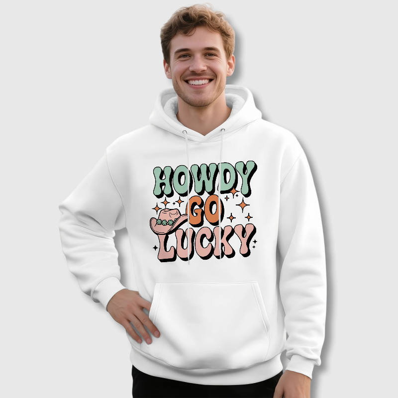 Retro Howdy Go Lucky Graphic Men's Hoodie For Casual Wear