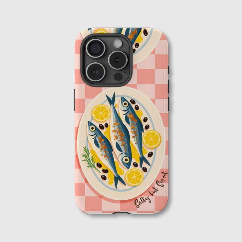 Cute Sardine Gingham Phone Case for Food Lovers Daily Use