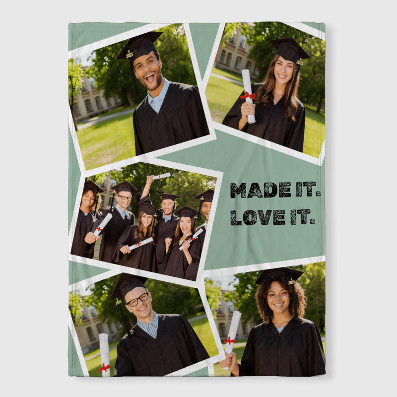 Custom Grad Collage Fleece Blanket for Grad Gift