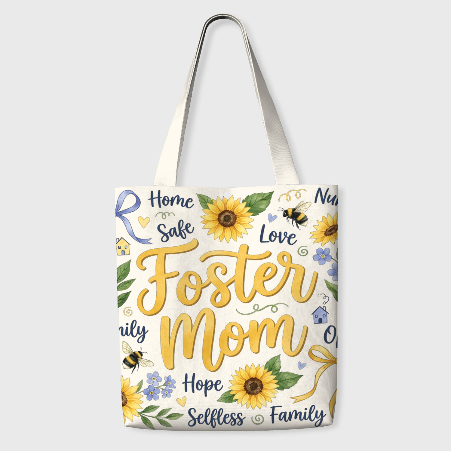 Sunflower Bee Tote Bag for Foster Mom Gift