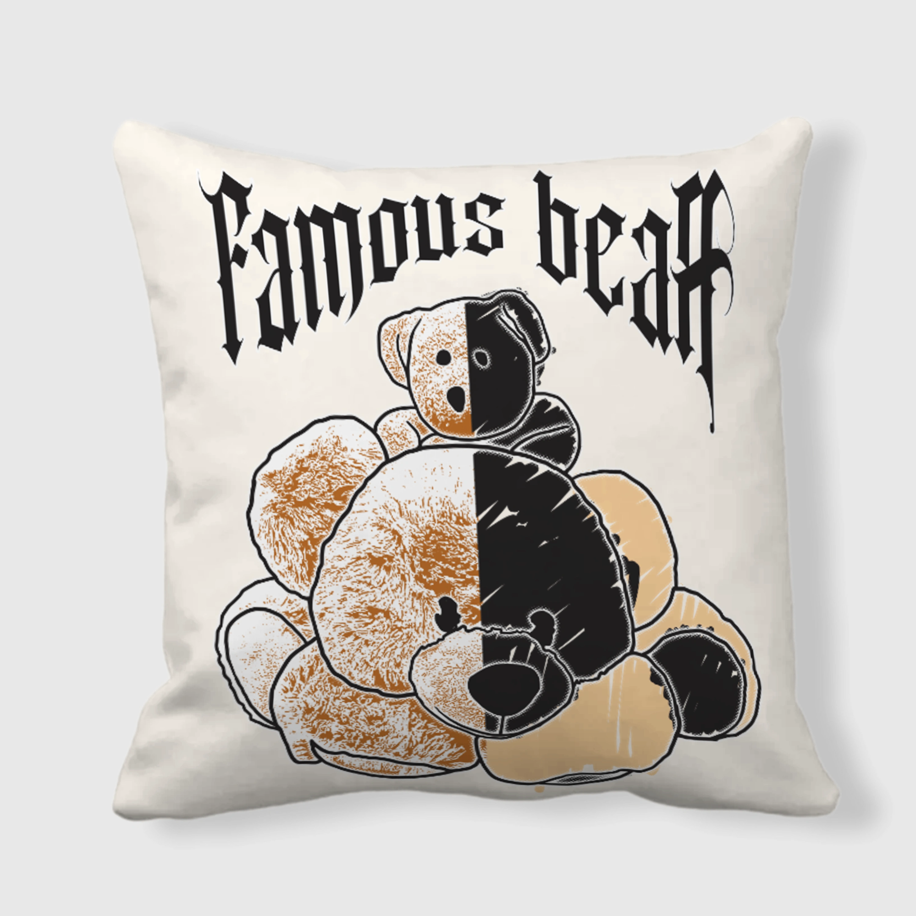 Two-Tone Teddy Bear Square Throw Pillow for Bear Lovers Home Decor