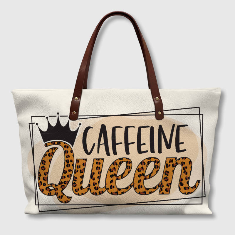 Caffeine Queen Leopard PU Tote for Coffee Lovers Gift