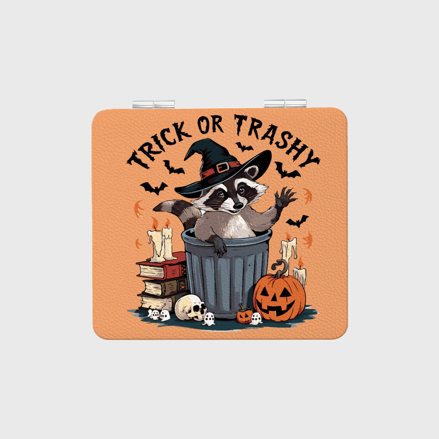 Trick or Trashy Raccoon Square Pocket Makeup Mirror | Cute Halloween Gift for Women