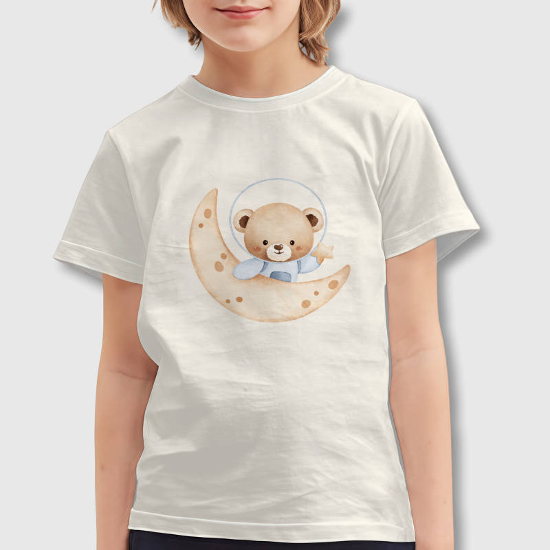 Watercolor Astronaut Bear Kids T-Shirt for Boys Girls Birthday Gift