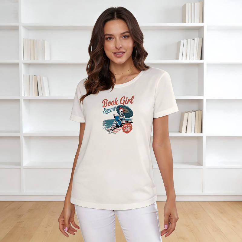 Book Girl Summer Print T-Shirt for Book Lovers Summer Wear