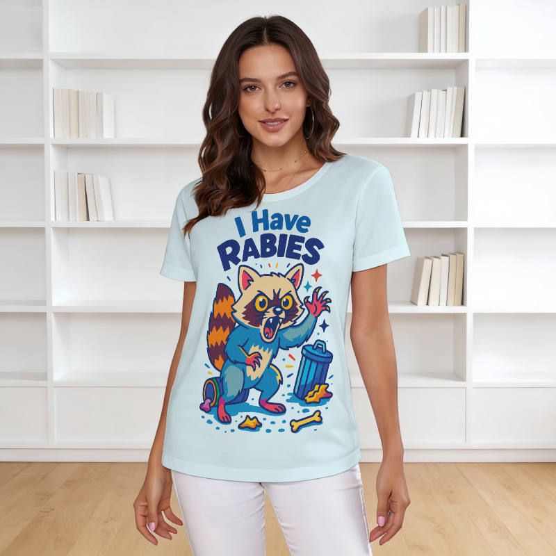 Funny Rabid Raccoon Graphic T-Shirt for Women Casual Wear
