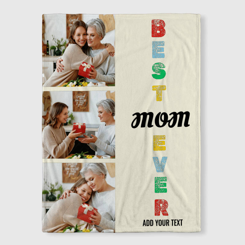 Custom Photo Best Mom Ever Fleece Blanket for Mom Gift