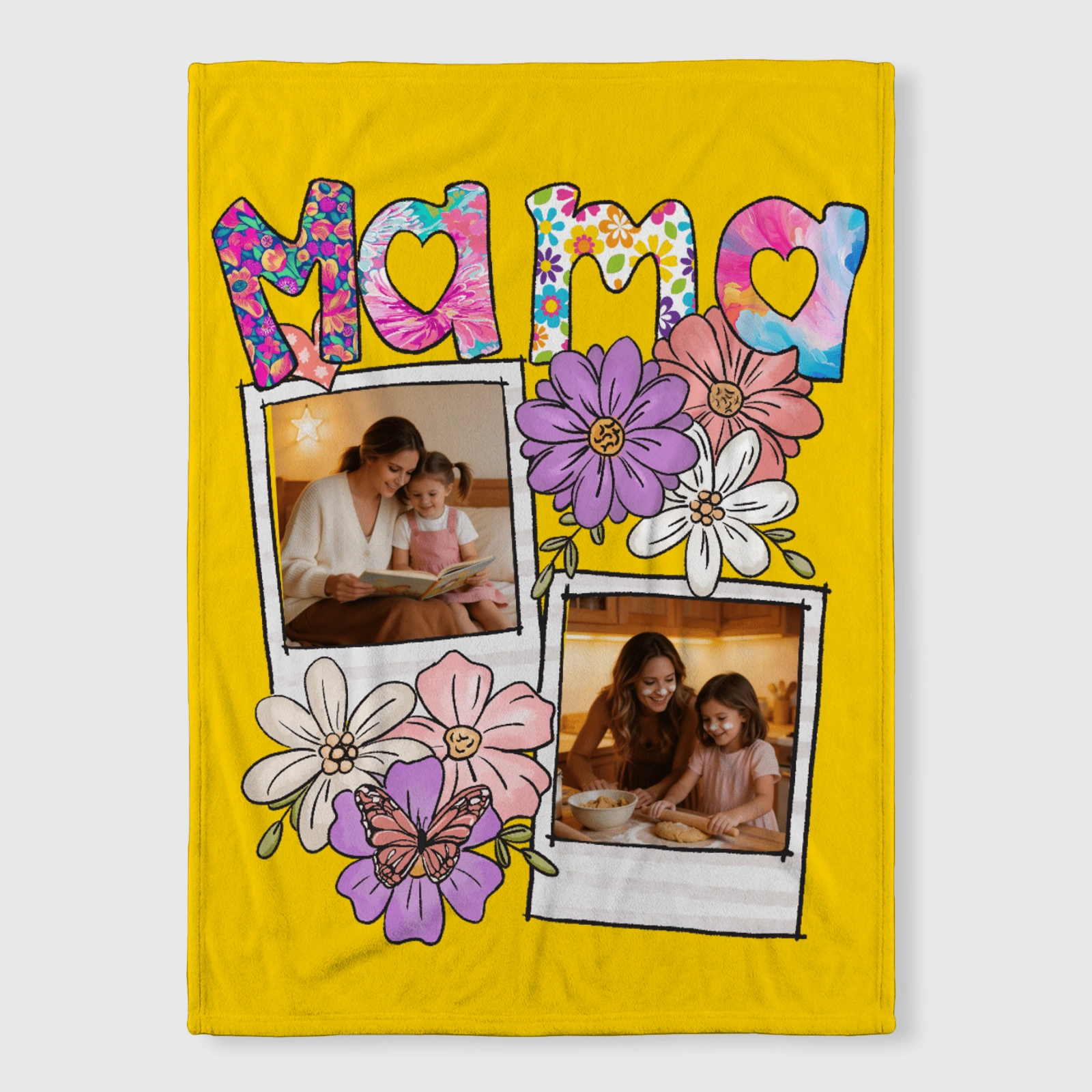 Custom Mama Photo Fleece Blanket - Personalized Gift for Mom