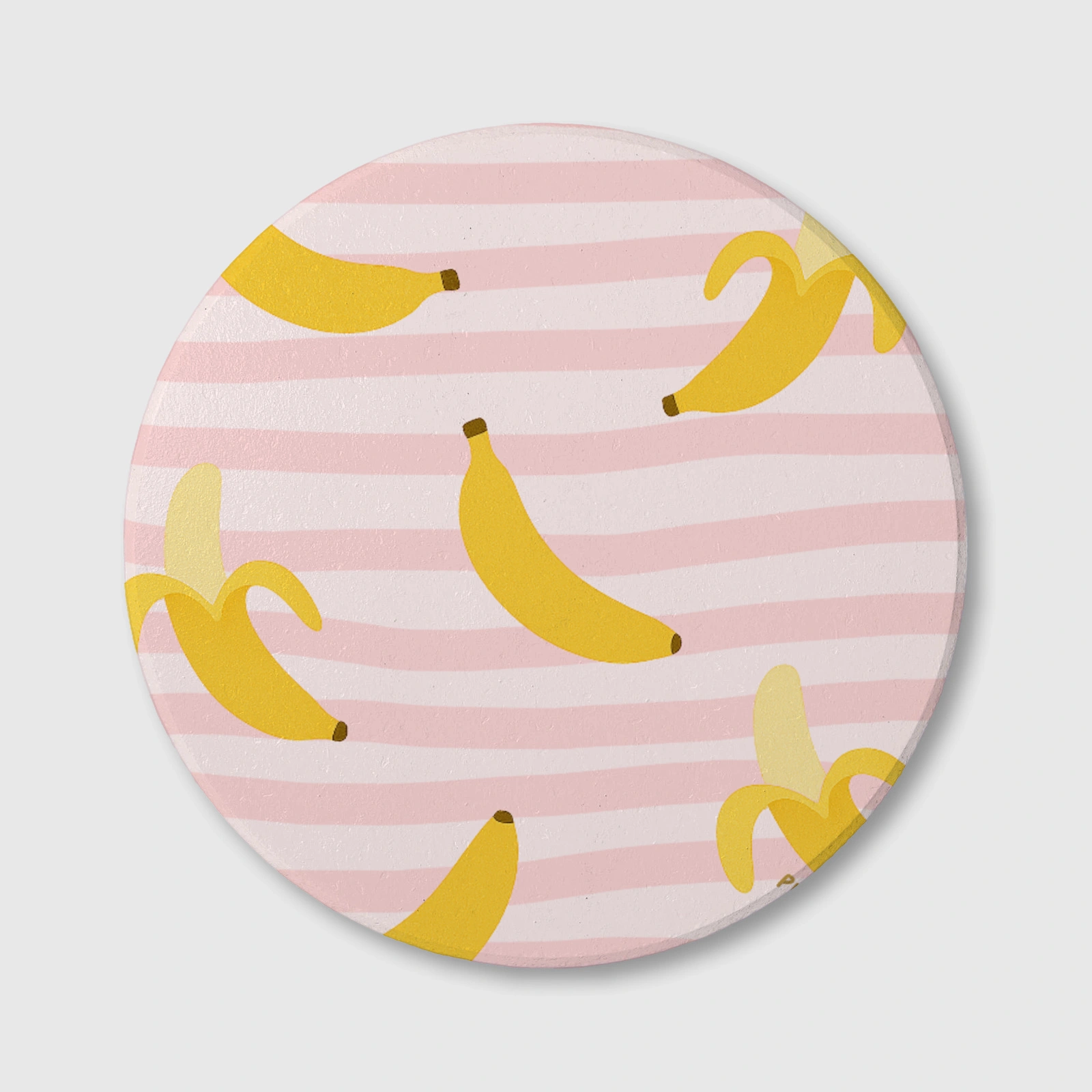 Pink Banana Stripe Ceramic Coaster for Fruit Lovers Daily Use