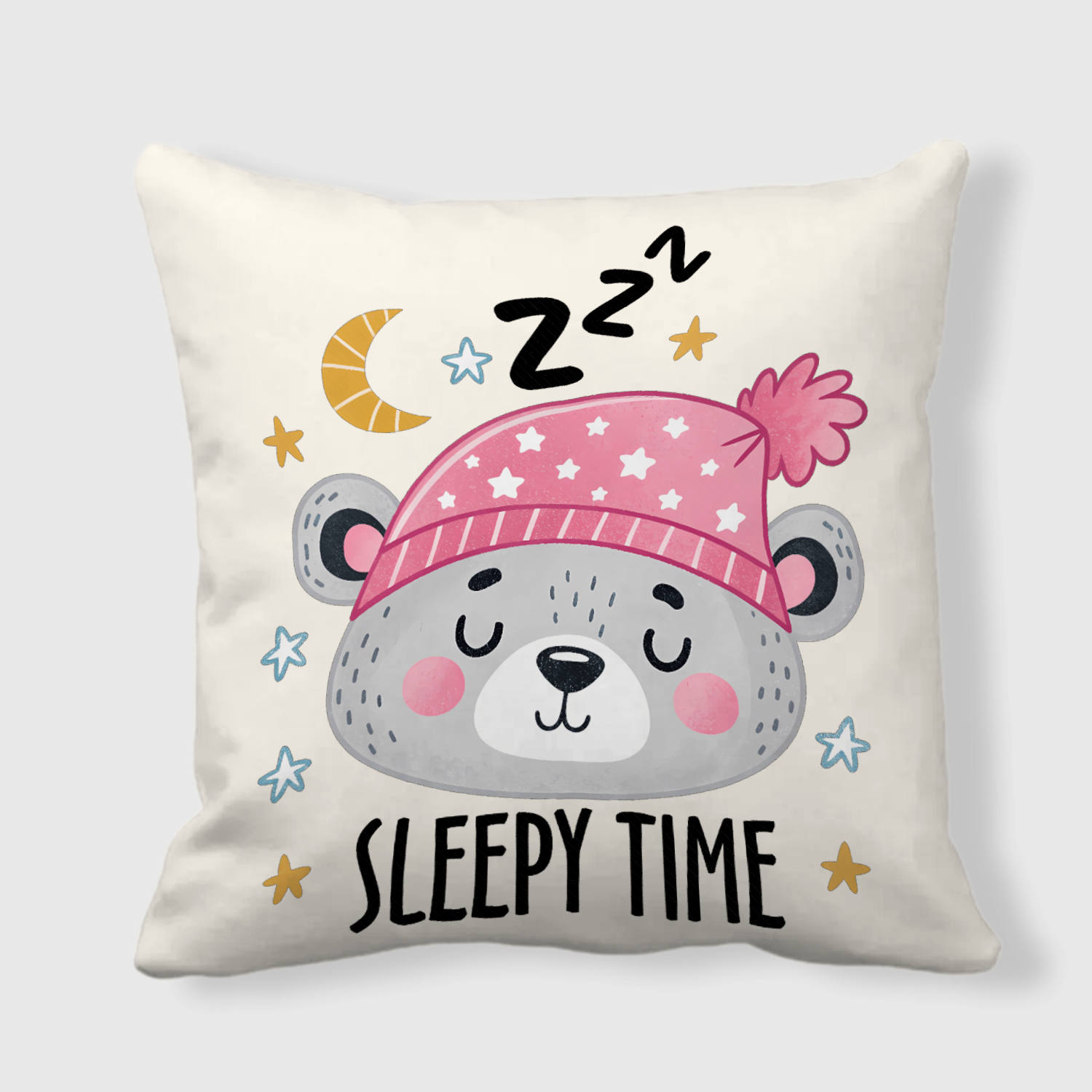 Sleepy Bear Throw Pillow for Kids Bedroom Birthday Gift