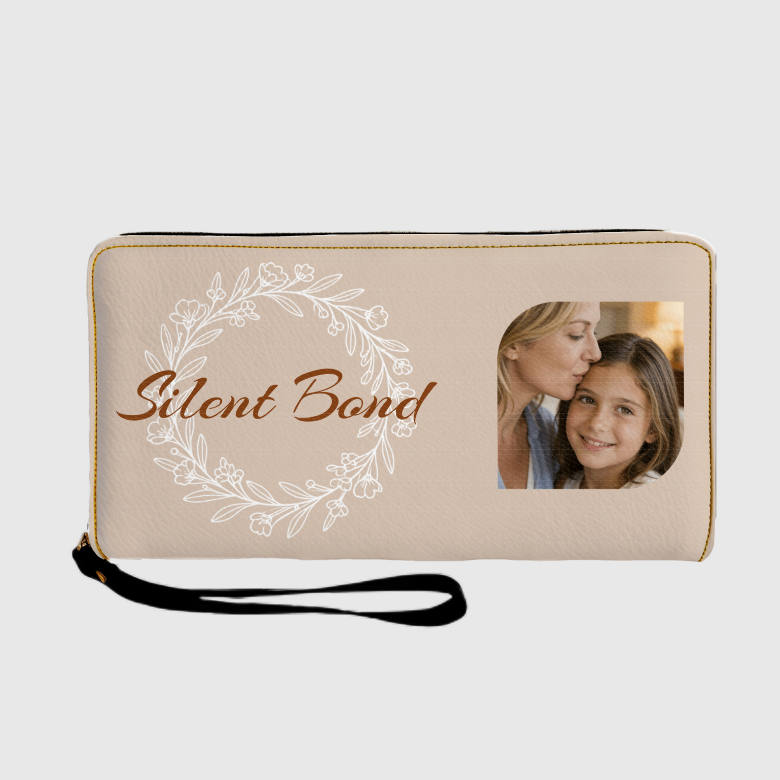 Custom Photo Floral Wreath Long Zip Wallet for Mom Daily Use