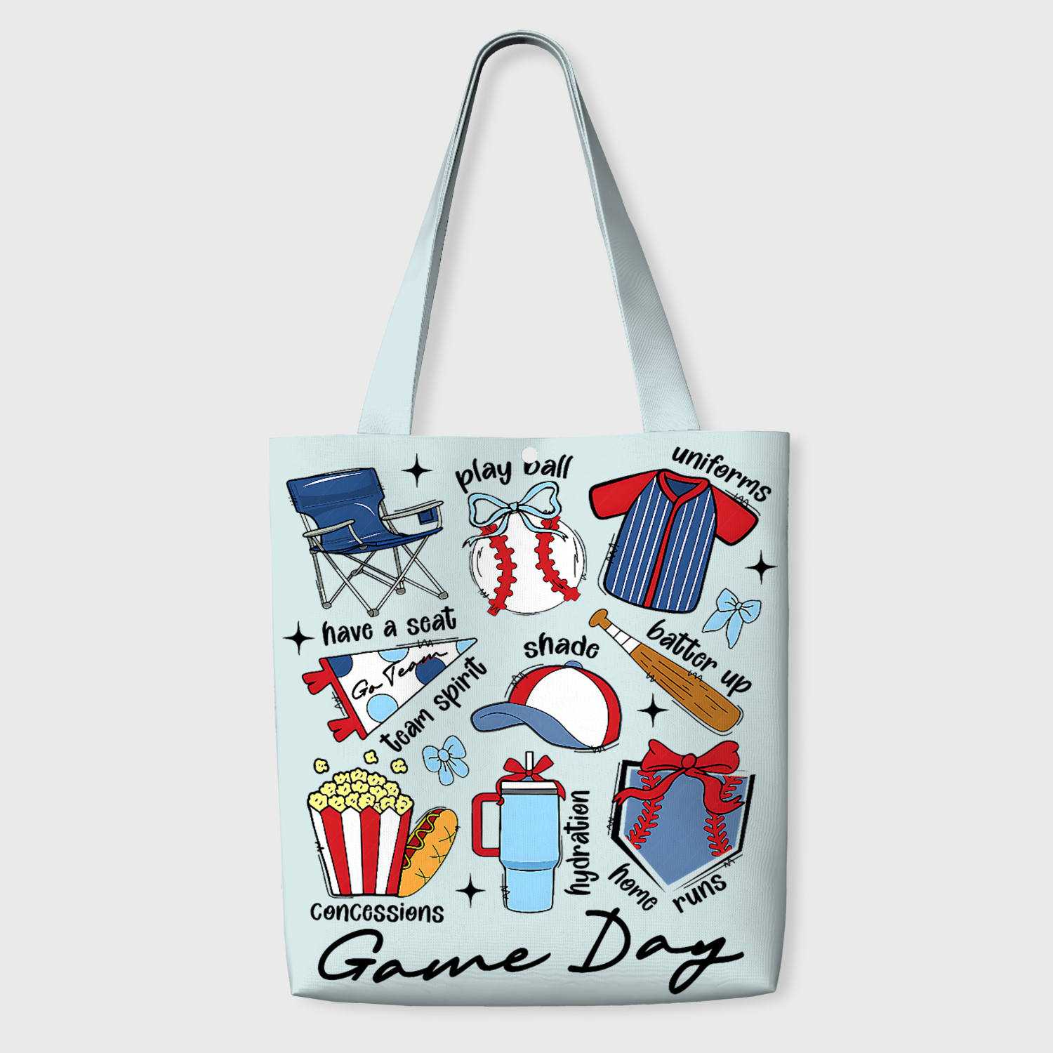 Baseball Game Day Print Tote Bag for Sports Fans Everyday Use