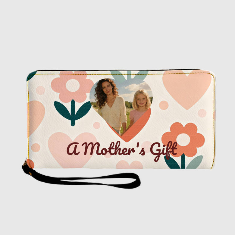 Custom Floral Photo Zip Wallet for Mom Mother's Day Gift