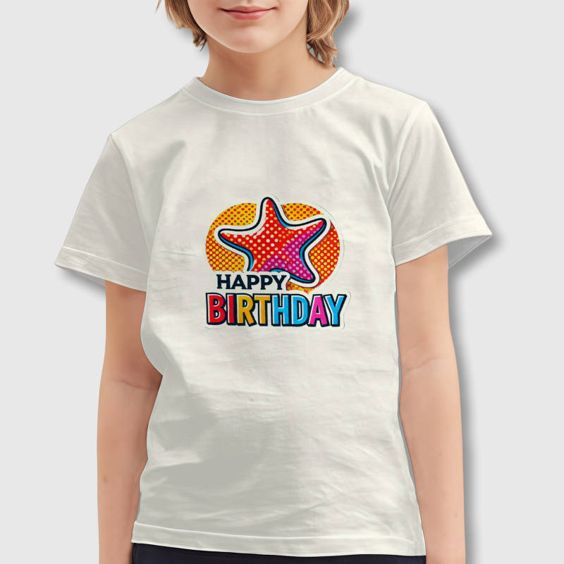 Pop Art Happy Birthday Star Kids T-Shirt for Birthday Parties