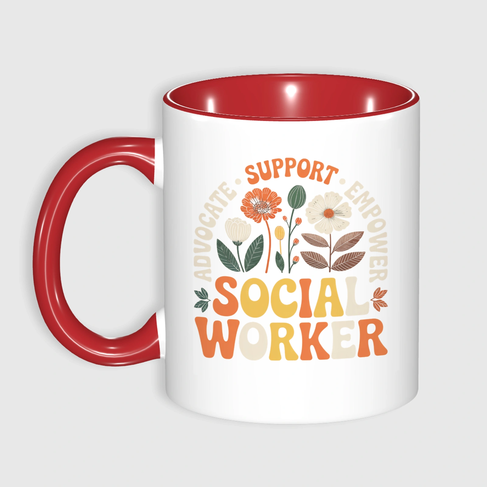 Floral Social Worker Red Mug for Social Worker Gifts
