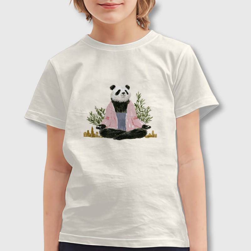 Meditating Panda Kids Short Sleeve Tee for Boys Girls Daily Wear