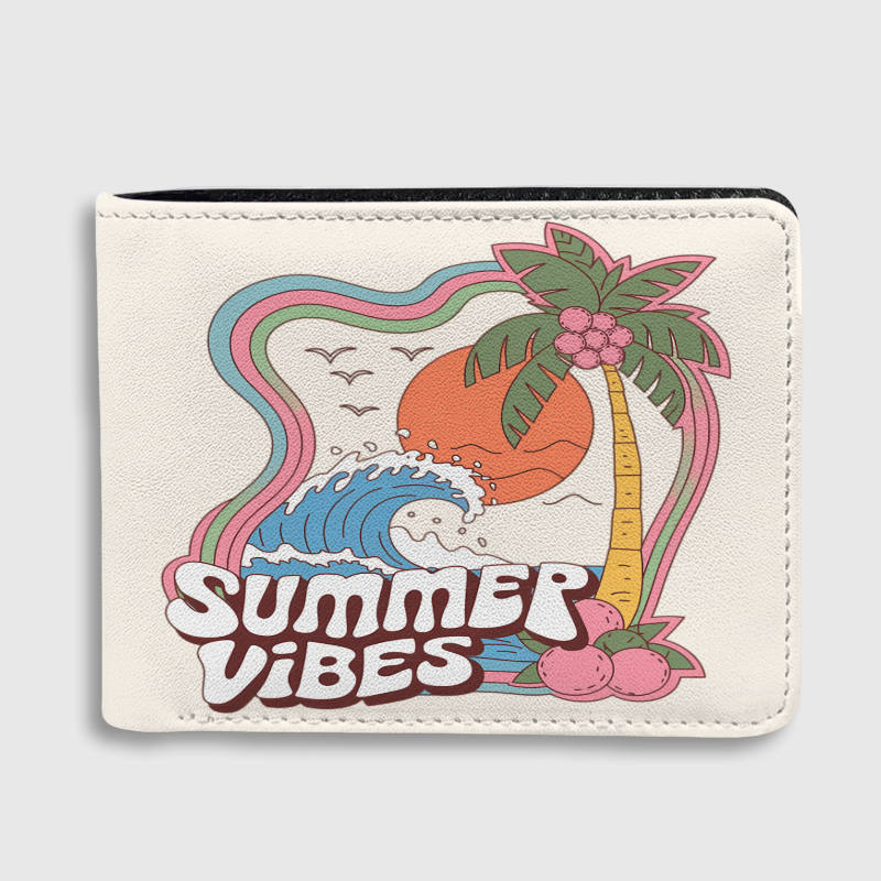 Retro Summer Vibes Bifold Wallet for Beach Lovers, Fun Casual Gift for Birthdays & Vacations
