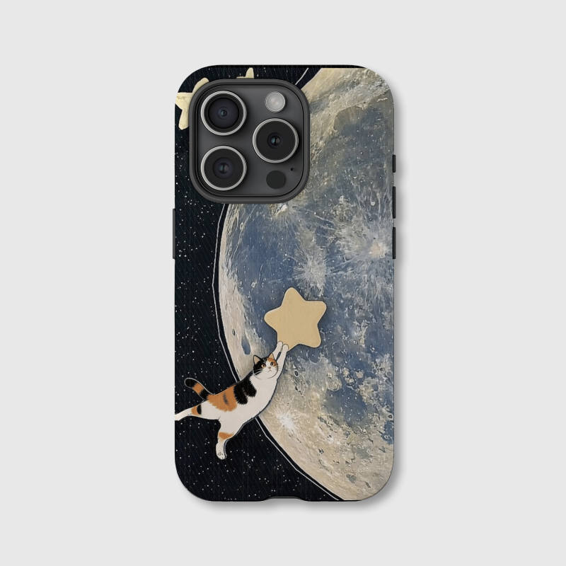 Cute Space Cat Moon Star Magnetic Phone Case for Cat Lovers Birthday Holiday Gifting