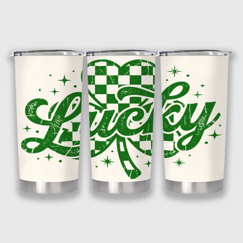 Lucky Checkered Heart 20oz Insulated Tumbler for St. Patrick's Gift