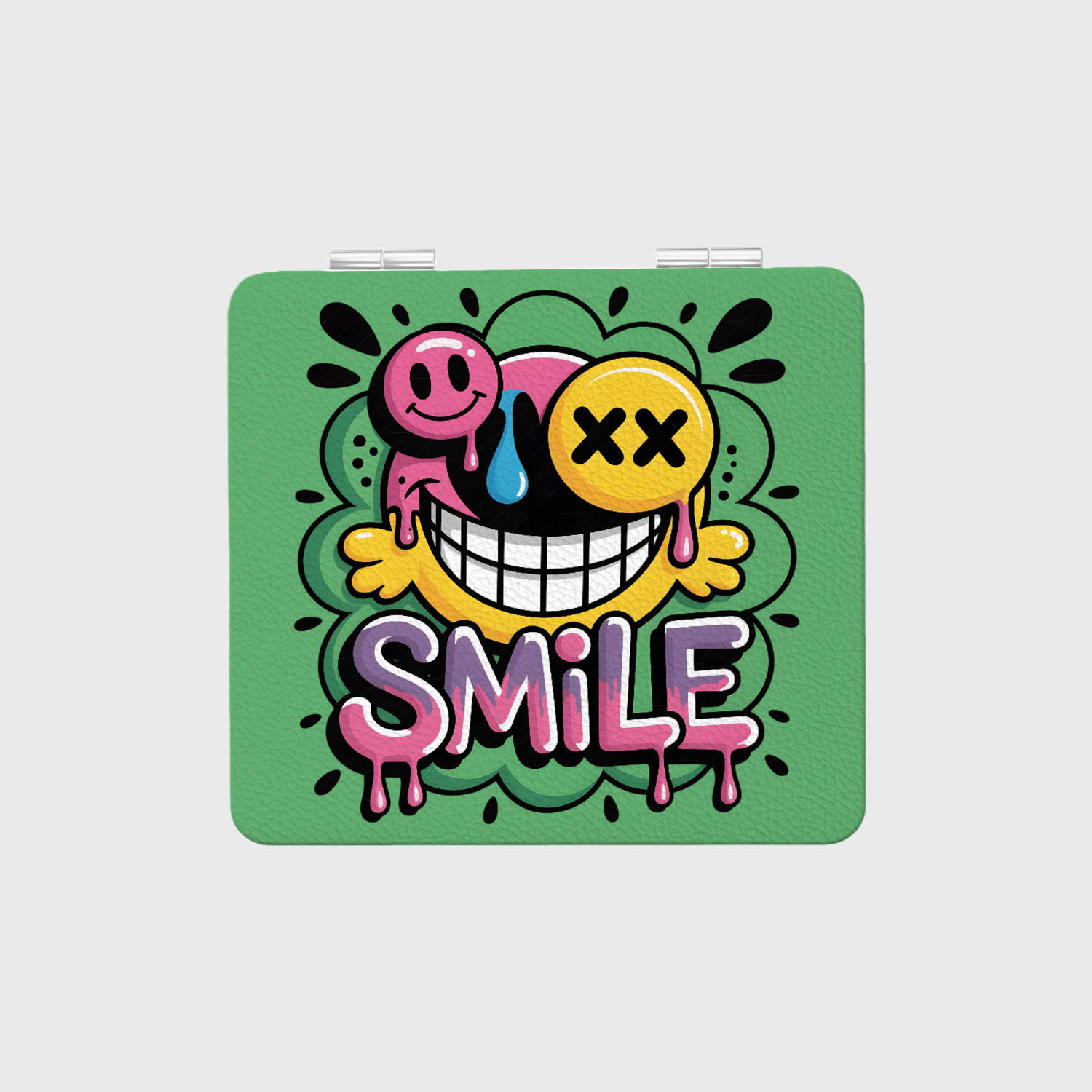 Fun Graffiti Smile Square Pocket Makeup Mirror, Great for Gifting & Daily Touch-Ups