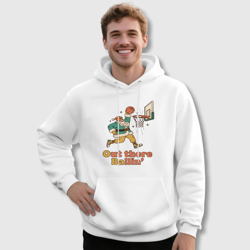 Retro Santa Basketball Graphic Hoodie for Men Christmas Gift