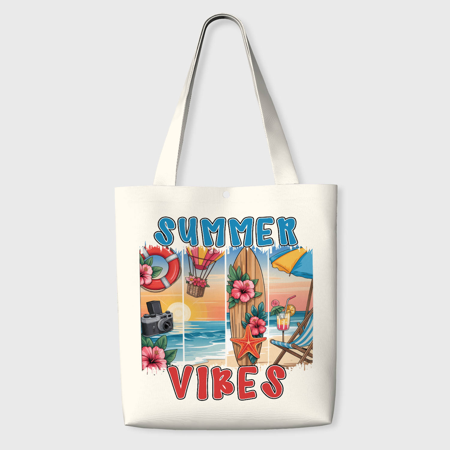 Summer Beach Vibes Canvas Tote Bag for Daily Gifts