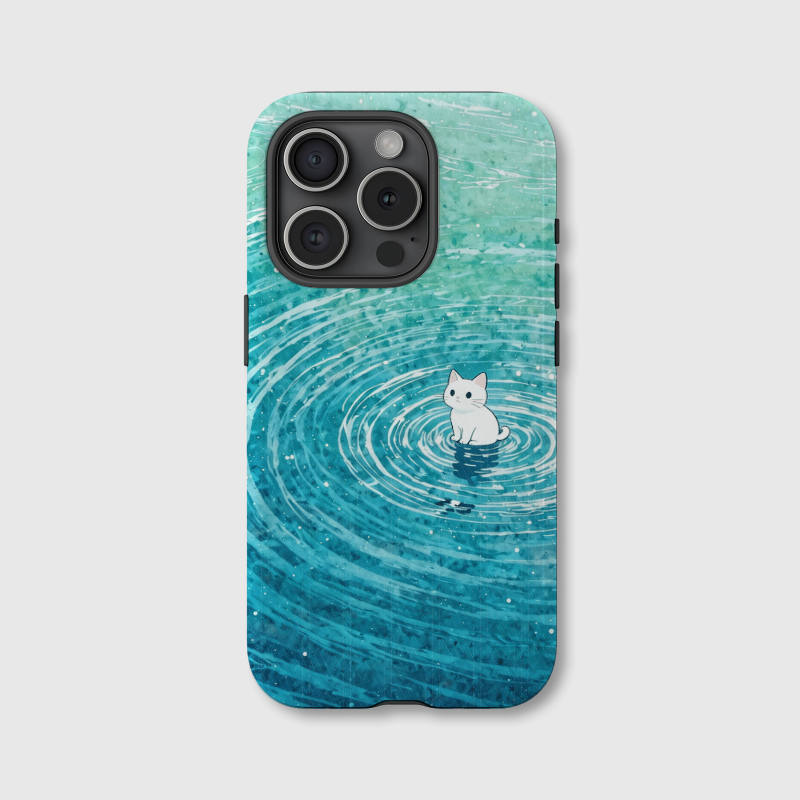 Cute Water Ripple White Cat Magnetic Phone Case for Cat Lovers Birthday & Holiday Gifts