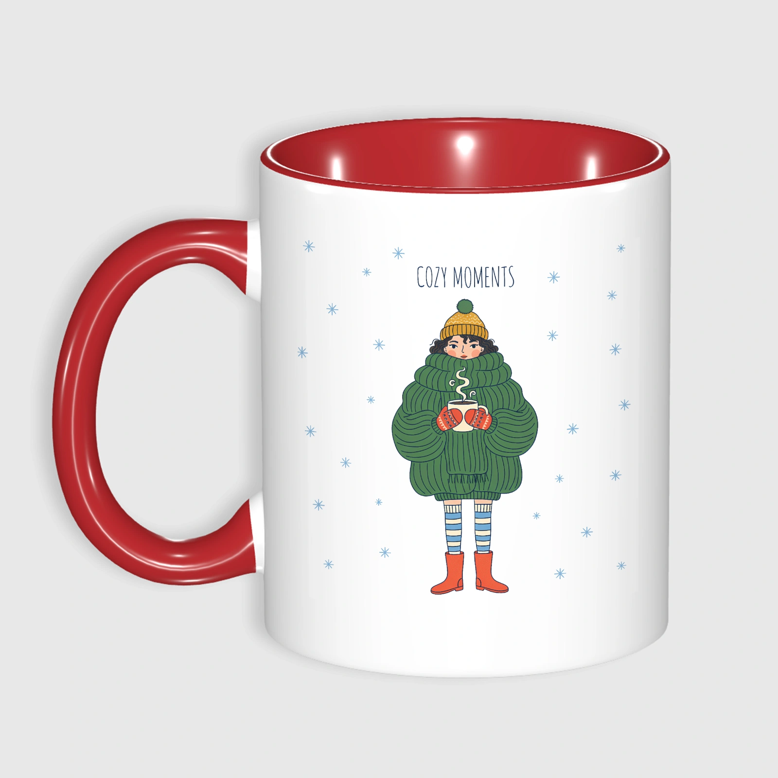 Cozy Winter Girl Red Accent Coffee Mug for Holiday Daily Use