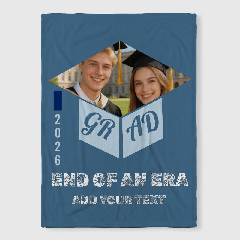 Custom Grad Photo Fleece Blanket for 2026 Graduation Gift