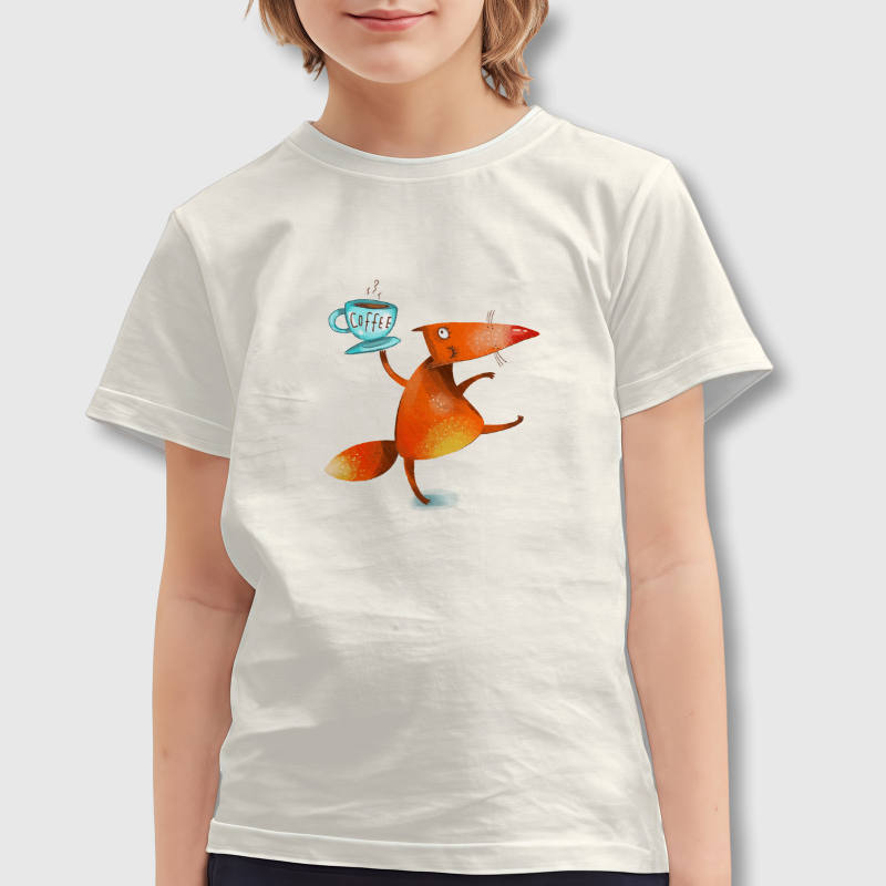 Cute Coffee Fox Kids T-Shirt for Daily Wear Birthday Gift