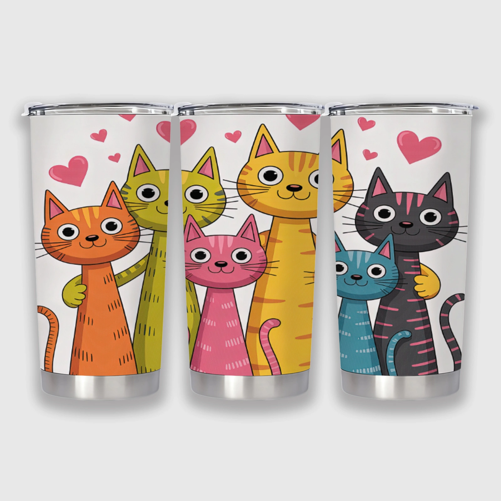 Cute Cartoon Cat Family Stainless Steel Tumbler for Cat Lovers Birthday & Holiday Gifts