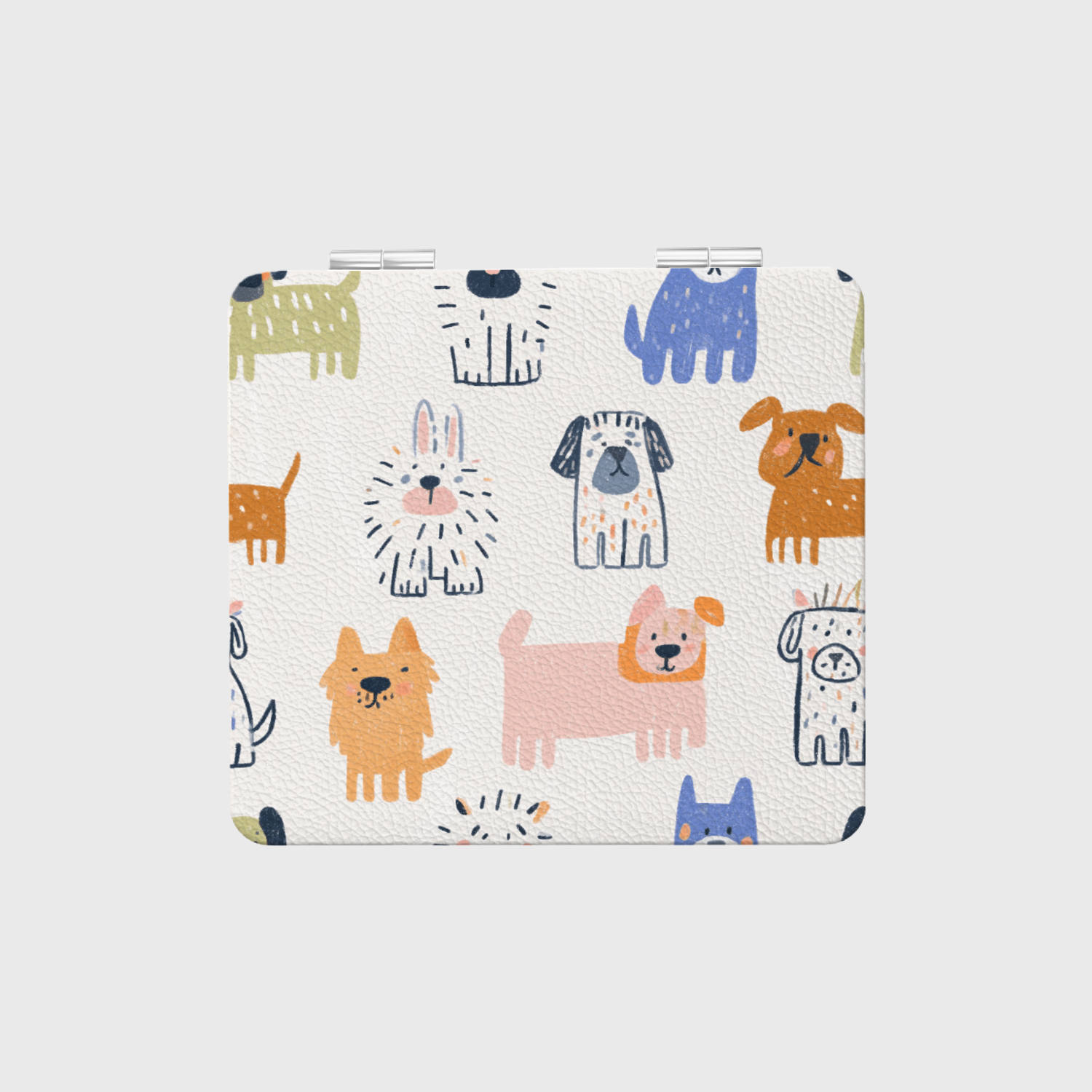 Cute Illustrated Dog Print Square Pocket Makeup Mirror for Gifting, Birthdays & Daily Use