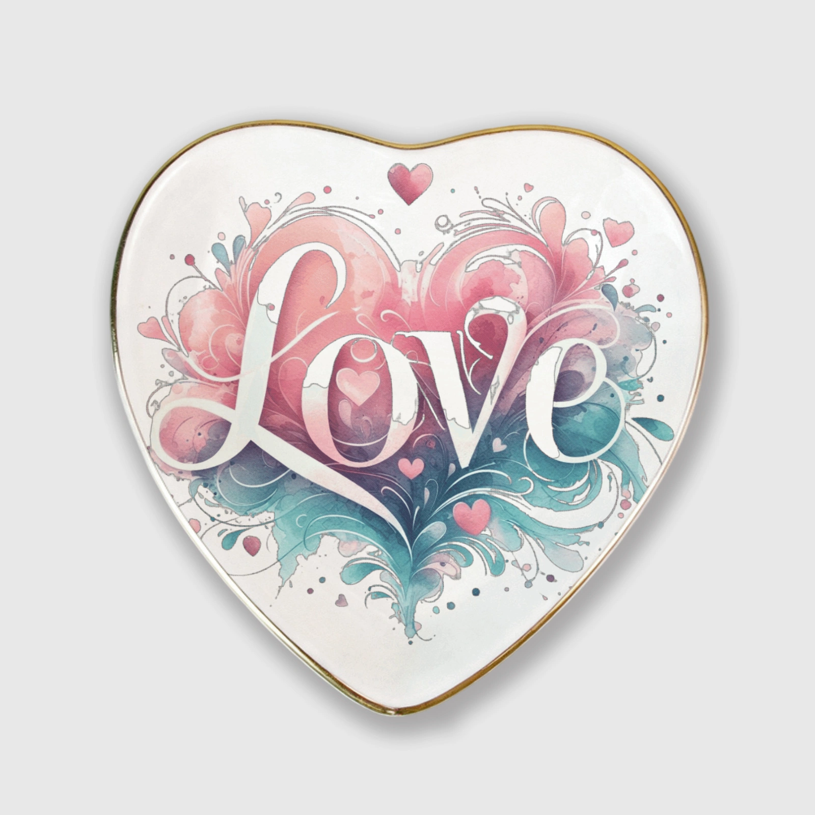 Watercolor Love Heart Trinket Tray for Valentine's Gifts