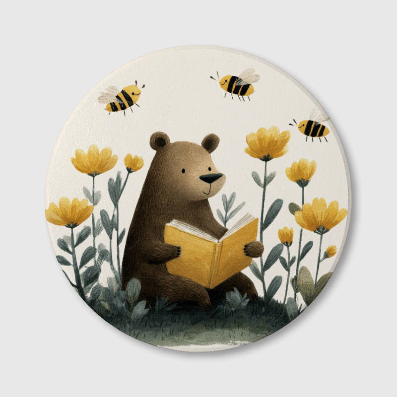 Cute Reading Bear Ceramic Coaster for Book Lovers Daily Use
