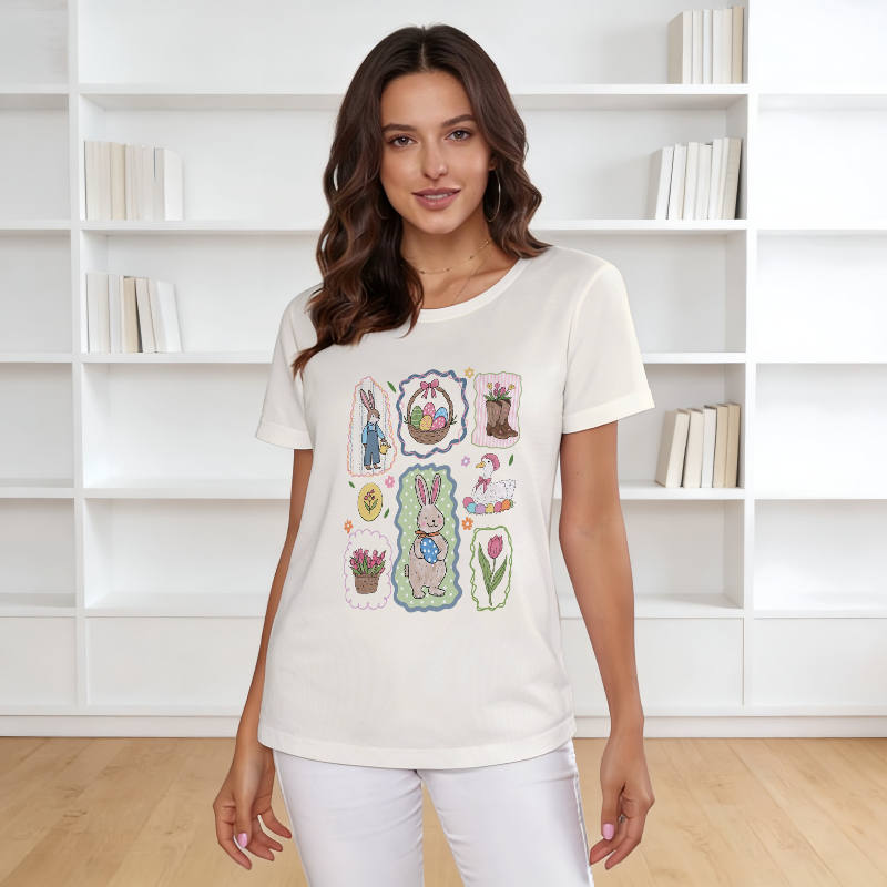 Retro Easter Bunny Short Sleeve Tee for Women Easter Wear
