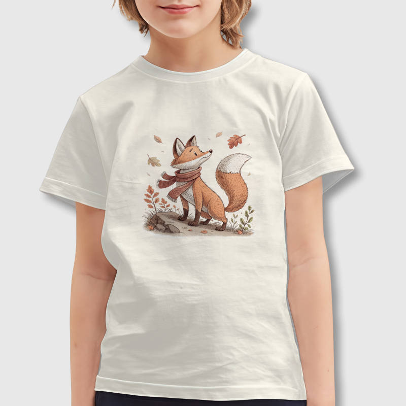Cute Fall Fox Kids Short Sleeve Tee for Boys Girls Daily Wear