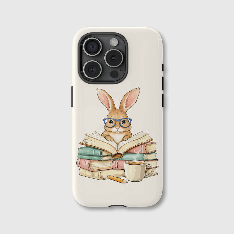 Cute Reading Bunny Magnetic iPhone Case for Book Lovers Birthday Holiday Gifts