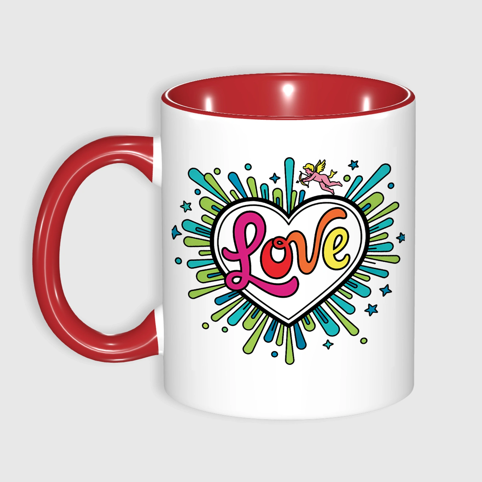 Retro Love Cupid Red Accent Coffee Mug for Valentine's Day Gifts