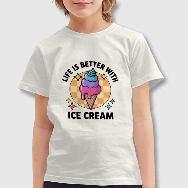 Retro Ice Cream Quote Kids Crew Tee for Summer