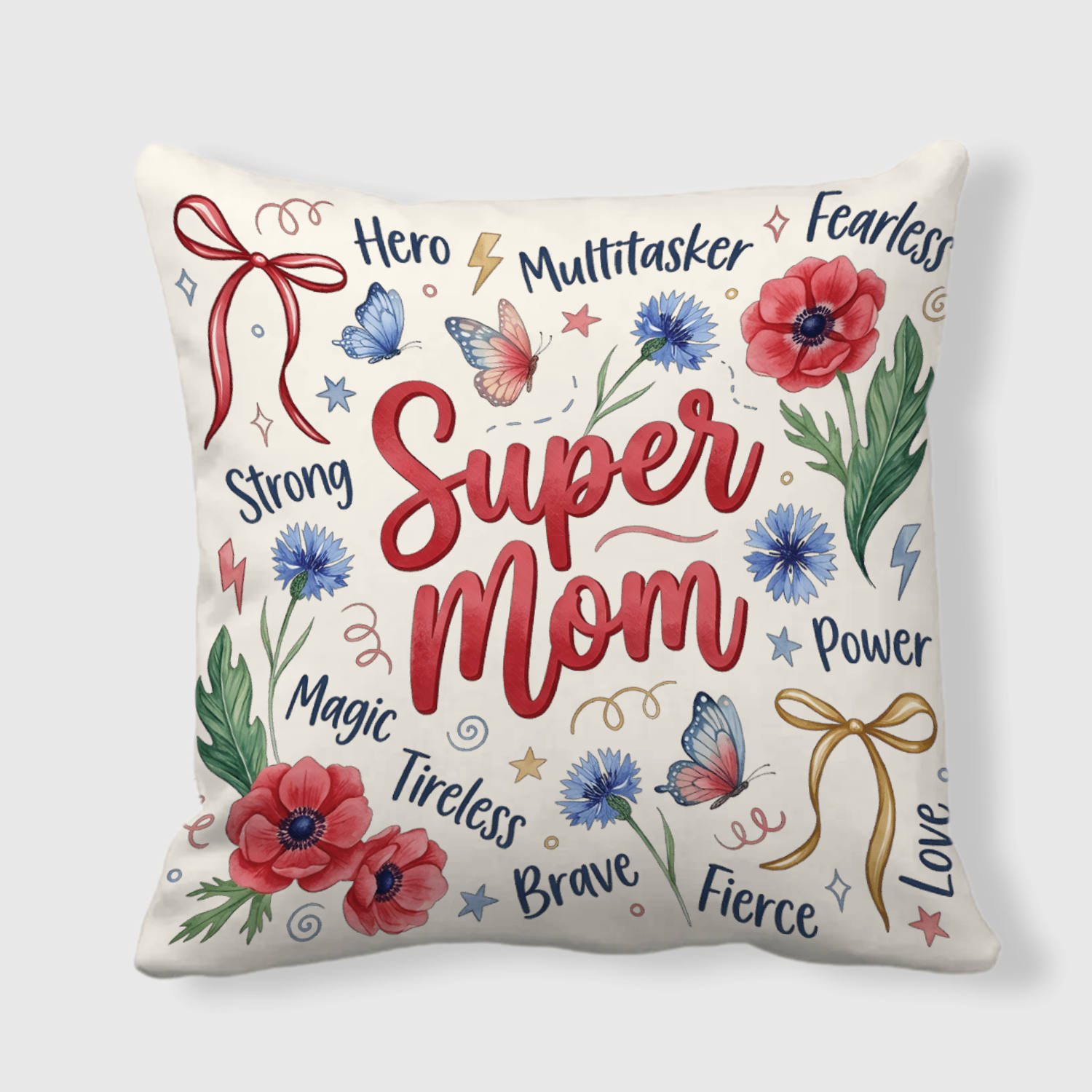 Floral Super Mom Throw Pillow for Mom Mother's Day Gift