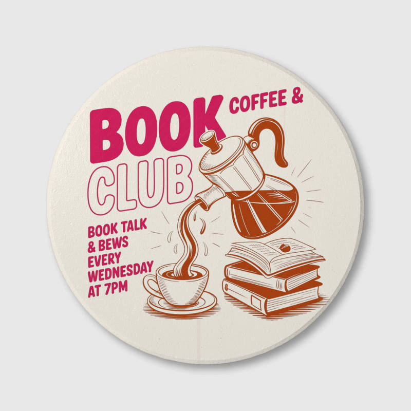 Book & Coffee Club Print Ceramic Coaster for Book Lovers Gift