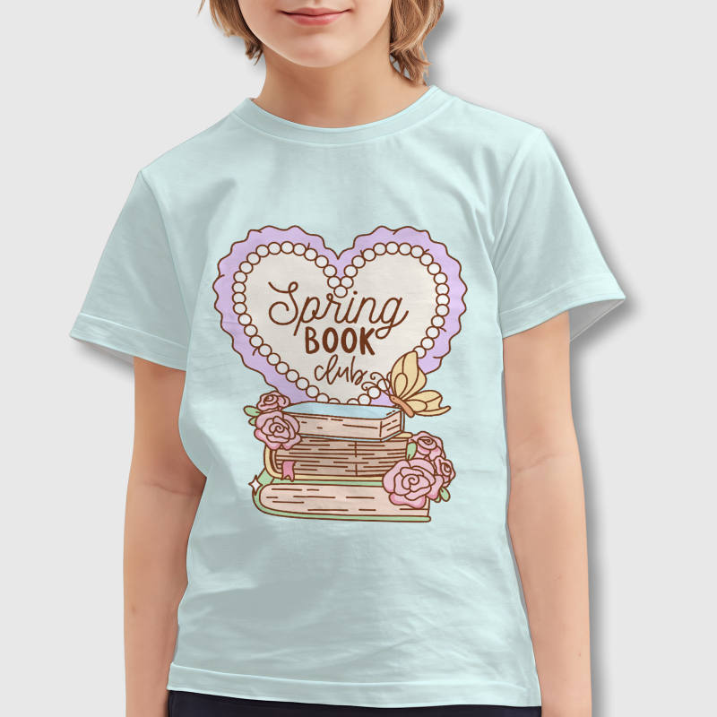 Spring Book Club Floral Kids T-Shirt for Young Readers Daily Wear