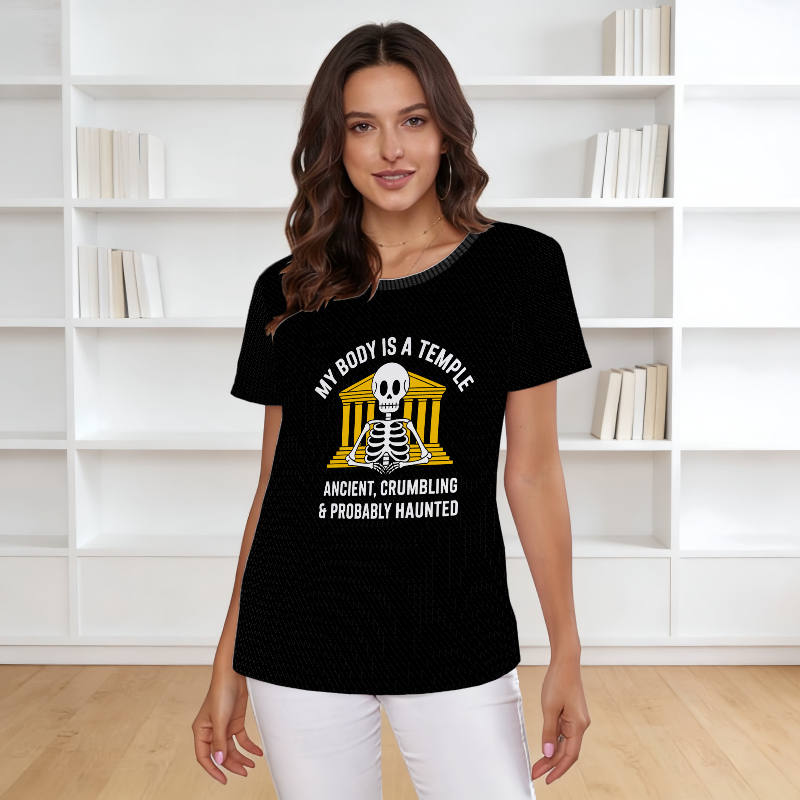 Funny Sarcastic Temple Skeleton Tee for Women Casual Wear