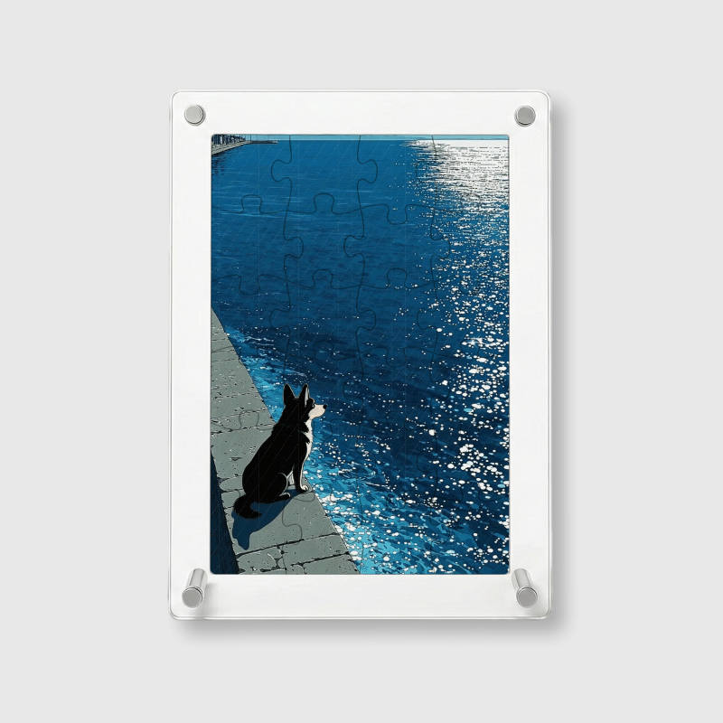 Cute Dog Seascape 24Pc Acrylic Jigsaw Puzzle for Pet Lovers Gift