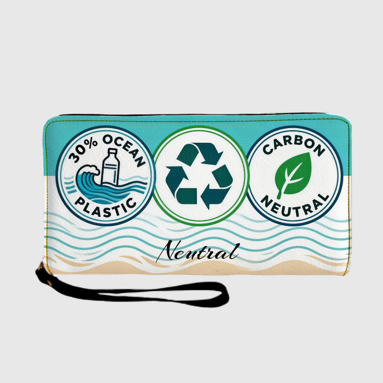 Custom Eco Ocean Plastic Zip Long Wallet with Wrist Strap for Eco Lovers