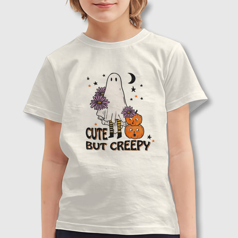 Cute But Creepy Ghost Kids Crew Neck T-Shirt for Halloween