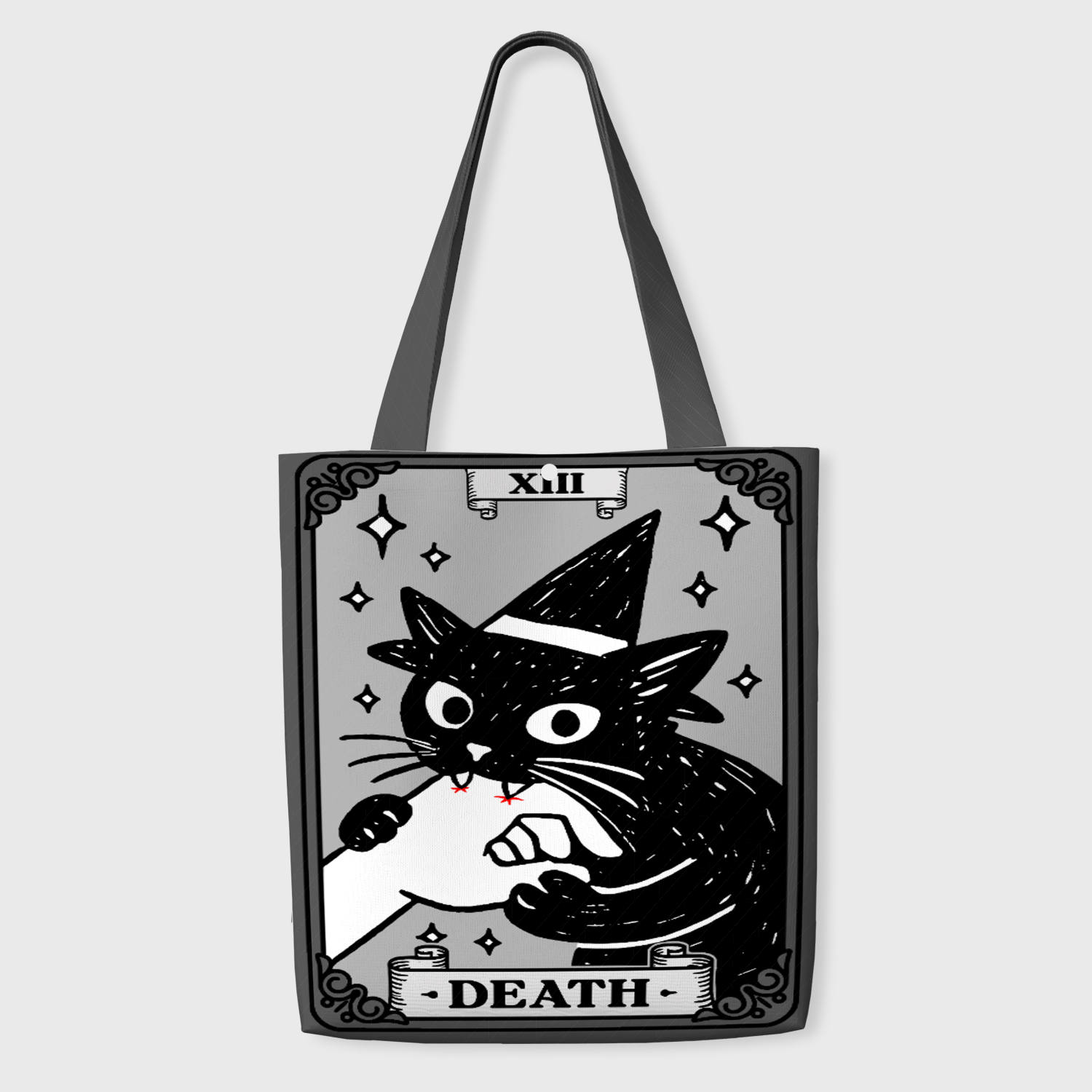 Death Tarot Black Cat Canvas Tote Bag for Witchy Cat Lovers Birthday & Halloween Gifts