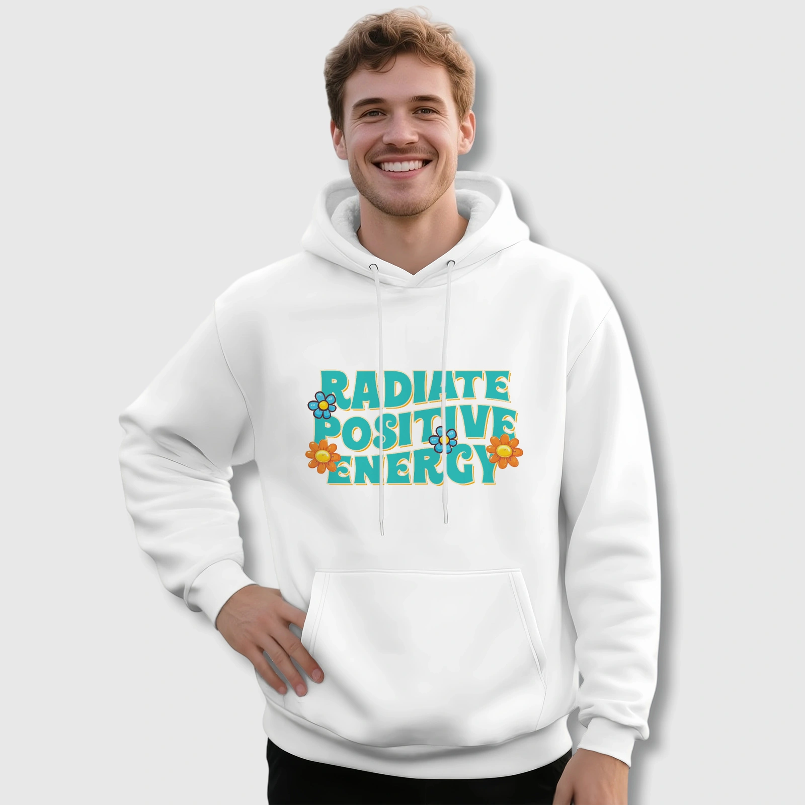 Retro Floral Positive Energy Hoodie for Gifts & Daily Wear