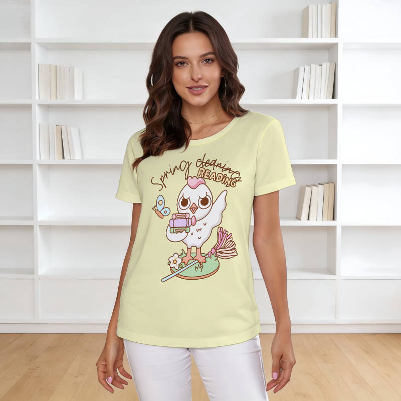 Cute Cartoon Chick Women's T-Shirt for Book Lovers Easter Gift
