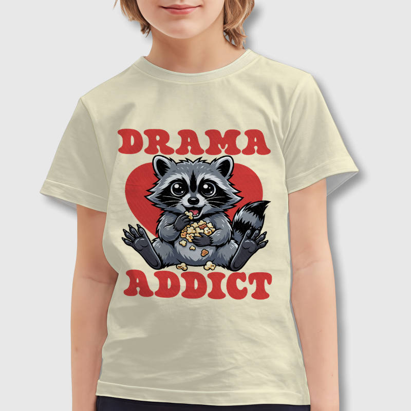 Funny Raccoon Drama Addict Kids T-Shirt for Valentine Gifts